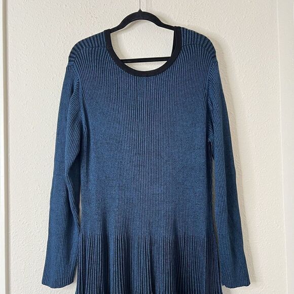 Lane Bryant Stretch Ribbed Knit Long Sleeves Sweater Dress Size 26/28 Blue Black - Picture 7 of 8
